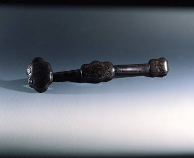 Lacquer ru-yi scepter with decorations of the auspicious motifs of bat, crane, and pine tree